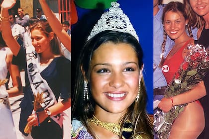 Pampita, tres coronaciones. De izquierda a derecha: como Reina Provincial del Trigo en Eduardo Castex, también Reina de los Estudiantes en Jujuy y finalista en el concurso "La chica más linda de Argentina" de la revista GENTE