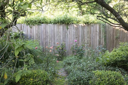 Paneles de madera cubren el alambrado y cubren el jardín de la vista de los vecinos. 