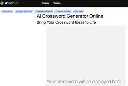 Pantalla de Generador de Crucigramas en Línea con IA
