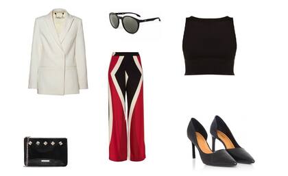 Pantalón (Cher, $2900) Top (Deleon, $1398) Sobre (Lazaro, $1190) Anteojos (Mormaii) Zapatos (Via Uno, $2199) Saco (Cher)