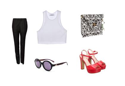 Pantalón (Dubiè, $1180) Sandalias (Via Uno, $1899) Sobre (Viamo, $499) Top (Dubiè, $398) Anteojos ( Absurda, Interóptica)