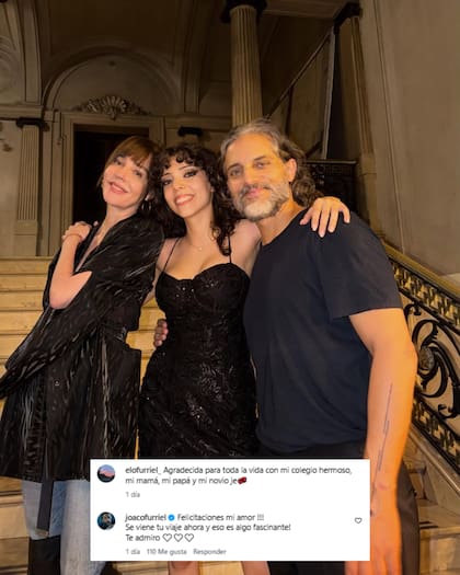 Paola Krum y Joaquín Furriel acompañaron a su hija Eloisa en su acto de egreso del colegio secundario (Foto: Instagram @elofurriel_)