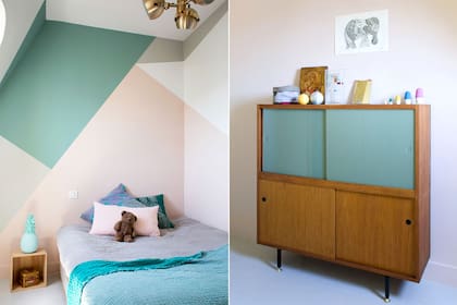 Para acompañar la estructura de este dormitorio se acudió a la geometría a través de los colores, logrando un ambiente lúdico y divertido