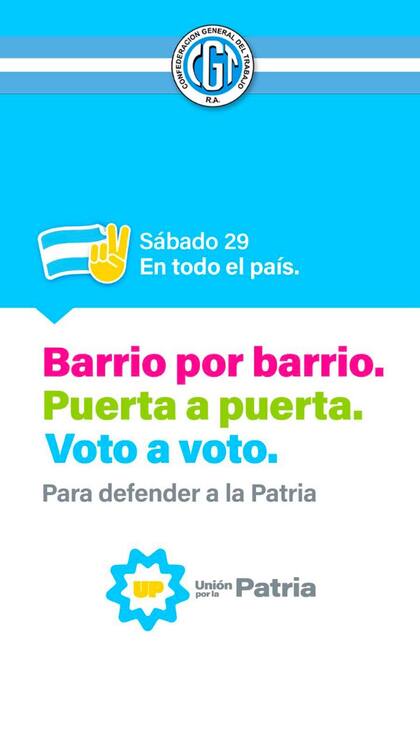 "Para defender la patria", la consigna de la CGT con la que se convoca a a las urnas