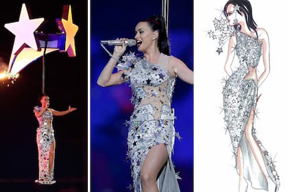 Para el cierre, un vestido de lentejuelas en forma de estrellas de distintos tamaños y transparencias, by Moschino