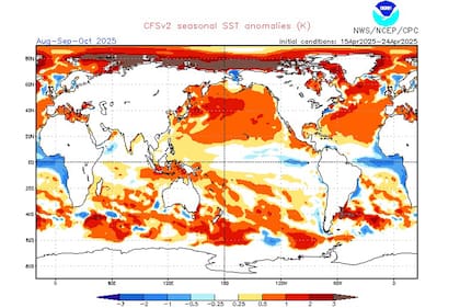 Para el consultor climático Alfredo Elorriaga, el Atlántico sigue muy caliente y puede ser nuevamente el factor clave de las lluvias para el próximo ciclo de producción