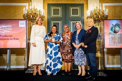 Para el evento la reina se lució con un sofisticado vestido blanco midi de cuello cerrado y mangas abullonadas (Foto: Instagram @koninklijkhuis)