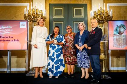 Para el evento la reina se lució con un elefante vestido blanco midi de cuello cerrado y mangas abullonadas (Foto: Instagram @koninklijkhuis)