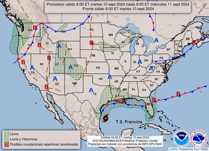 Para el jueves 12 de septiembre se espera que el huracán Francine provoque lluvias y tormentas eléctricas en varios estados