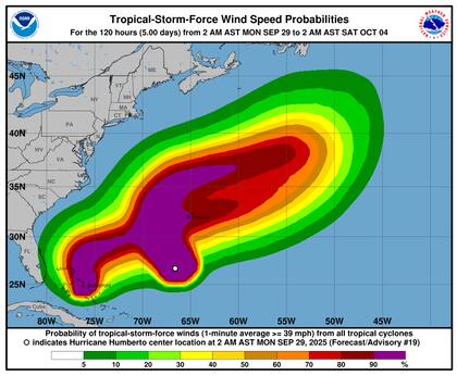 Para el jueves, Humberto se convertirá en un ciclón postropical