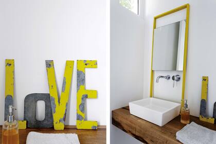 Para el toilette, la dueña pensó en una concepto simple con un detalle fuerte de color dado por el espejo de hierro (Lodd) y las letras de chapa antiguas. "En ese sentido, el amarillo es imbatible".