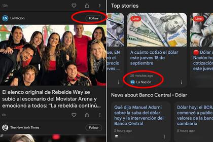 Para garantizar que las noticias de LA NACION aparezcan en las búsquedas, los usuarios pueden darle clic al botón de "seguir" o "follow"
