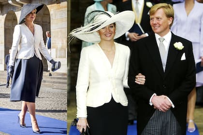 Para la recepción oficial al sultán de Omán en abril pasado, Máxima apostó por una elegante estética New Look que acompañó con pamela XL y la misma chaqueta entallada que en 2004 usó en la boda del príncipe Friso de los Países Bajos.