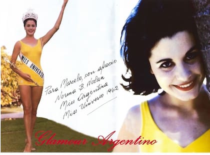 "Para Marcelo con aprecio. Norma B. Nolan. Miss Argentina. Miss Universo 1962". La carta manuscrita que le envió al experto argentino en certámenes de belleza