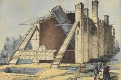 Para poder montar el gigantesco telescopio hubo que construir una estructura con muros de 21 m de largo por 12 m de alto.