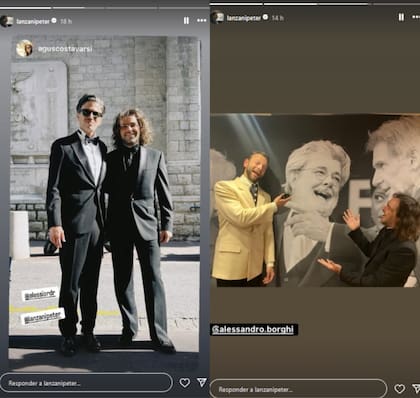 Para su primer día en Cannes, Peter Lanzani usó un look total black de traje y camisa (Foto: Instagram @lanzanipeter)