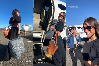 Para su viaje, Pampita eligió un vestido negro largo con la espalda descubierta (Foto: Instagram @pampitaoficial)