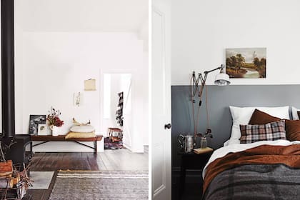 Pared pintada de gris hasta a media altura, a modo de respaldo.