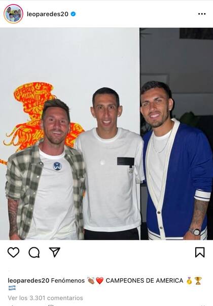 Paredes compartió también una foto solo con Messi y Di María