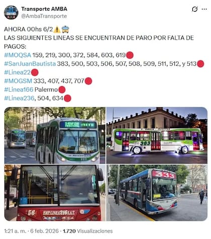 Paro de varias líneas de colectivos en el AMBA este viernes 6 de febrero