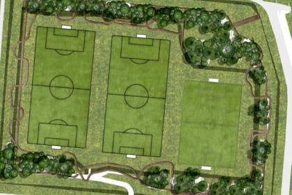 Así se verán las canchas de fútbol en el espacio verde que será reservorio de agua en caso de emergencias