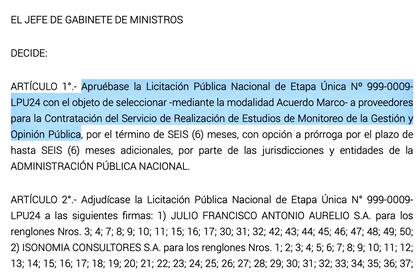 Parte de la resolución que firmó el jefe de Gabinete, Guillermo Francos