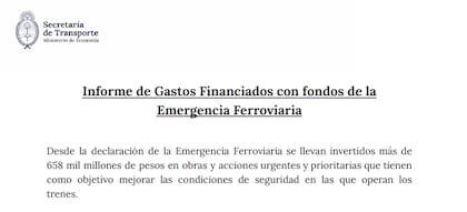 Parte de la respuesta de la Secretaría de Transporte a un pedido de acceso a la información pública presentado por LA NACION