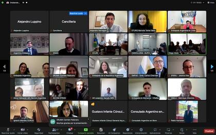 Parte de los integrantes de la reunión virtual realizada con embajadas y consulados