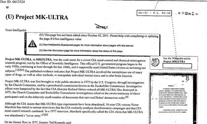 Parte de uno de los documentos desclasificados de la CIA sobre MK Ultra