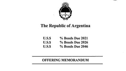 Parte del documento oficial que dispone la emisión de bonos por US$ 16.500 millones