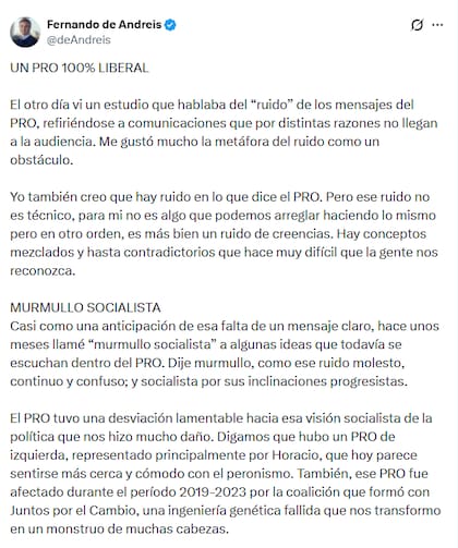 Parte del extenso posteo del exlegislador porteño