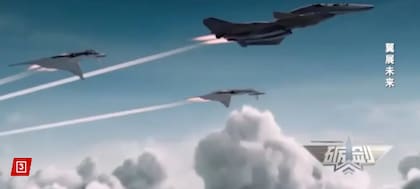 Parte del render del Luanniao muestra a los cazas y drones en vuelo