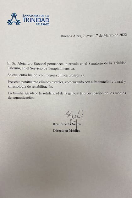 Parte médico de Alejandro Stoessel, padre de Tini Stoessel.