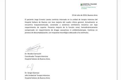 Parte médico de Jorge Lanata por su internación en el Hospital Italiano