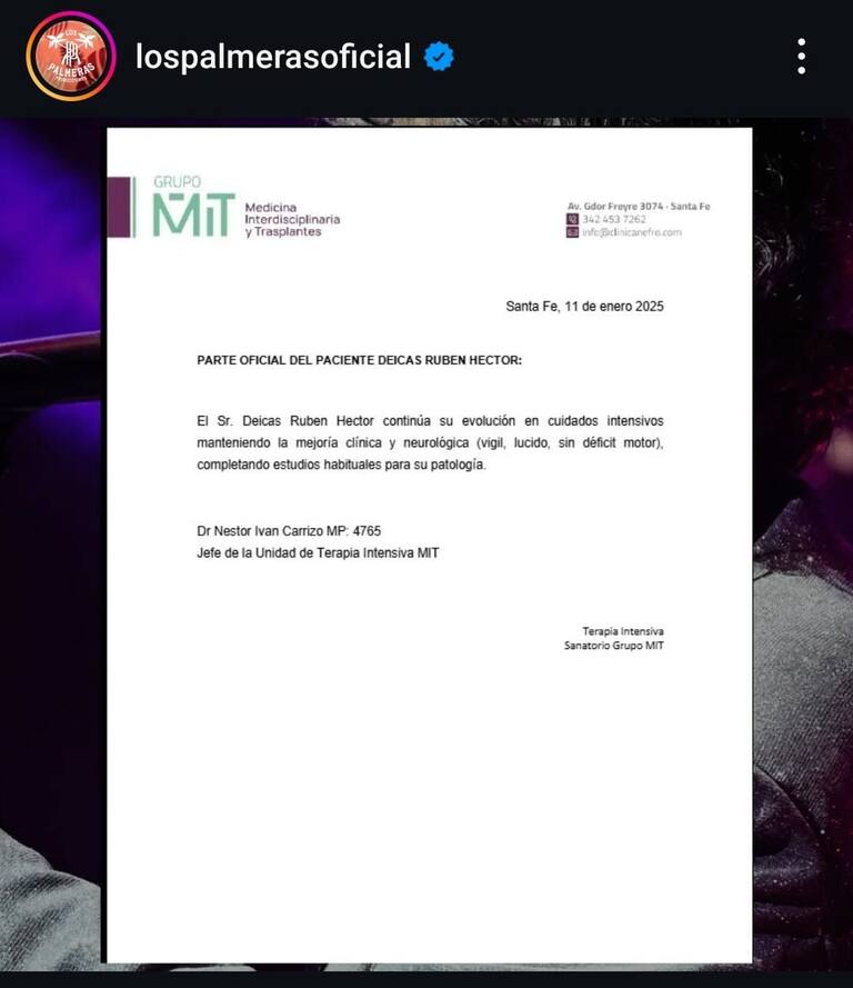 Parte oficial de Rubén "Cacho" Deicas"