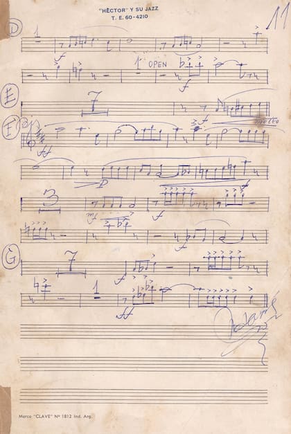 Partes manuscritas por Martin Darré para Héctor y su jazz.