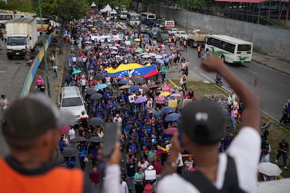 Partidarios del expresidente venezolano Nicolás Maduro se manifiestan en Caracas, Venezuela, el sábado 10 de enero de 2026, para exigir la liberación de Maduro y su esposa, Cilia Flores, una semana después de su captura por las fuerzas estadounidenses