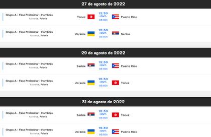 Partidos y horarios del grupo A del Mundial de vóleibol 2022
