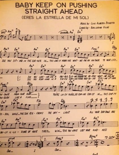 Partitura de una de las canciones creadas en conjunto por Vilas y Spinetta