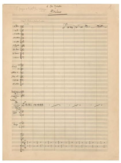 Partitura original de el Bolero de Ravel (1928).