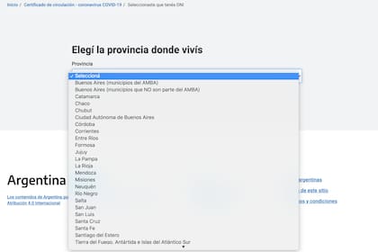 Debe seleccionarse la provincia para poder gestionar el permiso para circular