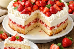 Pastel tres leches con frutillas y crema