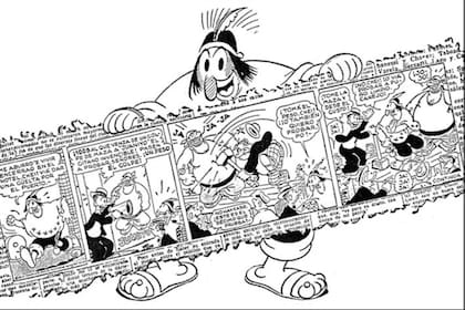 Patoruzú muestra la primera tira publicada en El Mundo, el 11 de diciembre de 1935