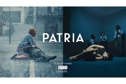 El cartel de la controversia: de un lado, una mujer sostiene a su marido que recibió disparos de la ETA. Del otro, un cuerpo desnudo y vejado en una comisaría yace en el suelo, como una víctima, pero es un presunto asesino