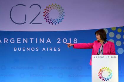 Patricia Bullrich durante la charla sobre la seguridad en el G-20