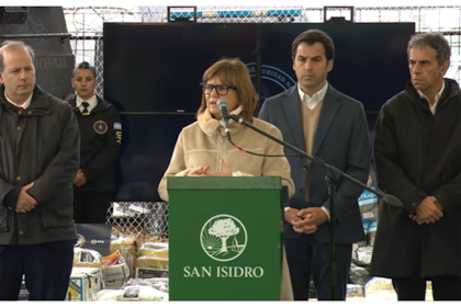 Patricia Bullrich, este lunes en un acto en San Isidro, paralelo a la presentación judicial