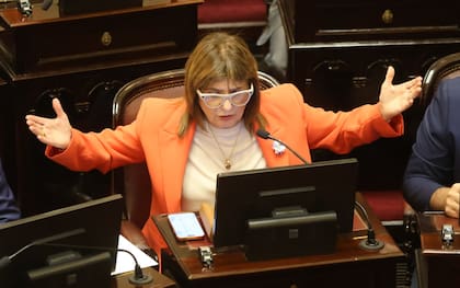 Patricia Bullrich, la jefa de bloque de La Libertad Avanza, en la exposición del debate sobre la reforma laboral