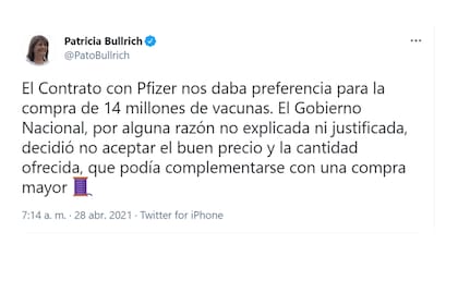 Patricia Bullrich se defendió de las críticas en un hilo de Twitter