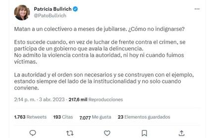 Patricia Bullrich se refirió al crimen del chofer de la línea 620 y también opinó sobre la agresión a Sergio Berni por parte de los manifestantes que exigen mayor seguridad
