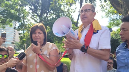 Patricia Bullrich tomó el megáfono para dirigirse a los manifestantes.